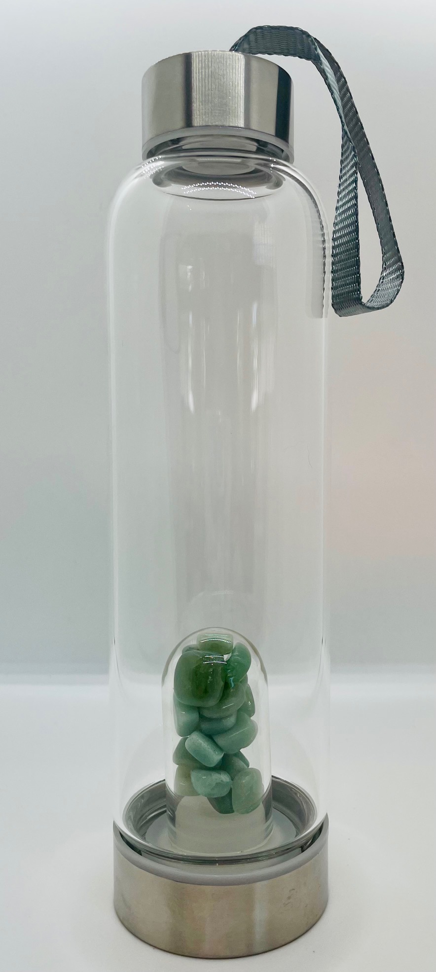 Green Aventurine Crystal Elixir Water Bottle w Carry Strap 16 oz
