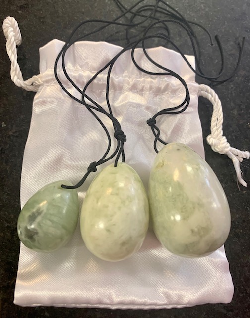 Nephrite Jade Yoni Egg Set of 3 with Satin Pouch