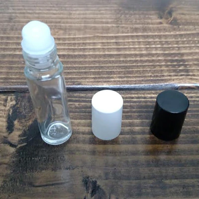 Clear Glass Rollerball Rollon Bottle w Black Cap 10 ml